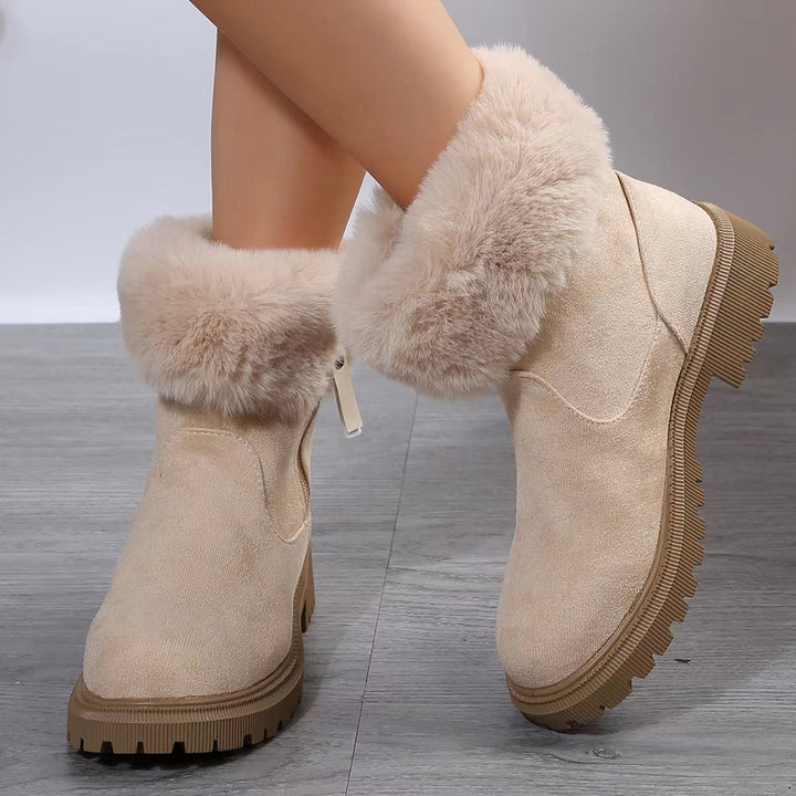 Winterliche Damenstiefeletten mit Plüschbesatz - Elinea