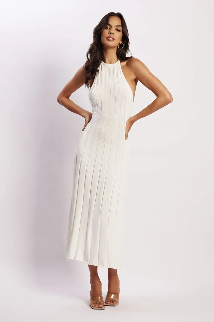 Midikleid aus gewebtem Plissee mit Neckholder - Dalila