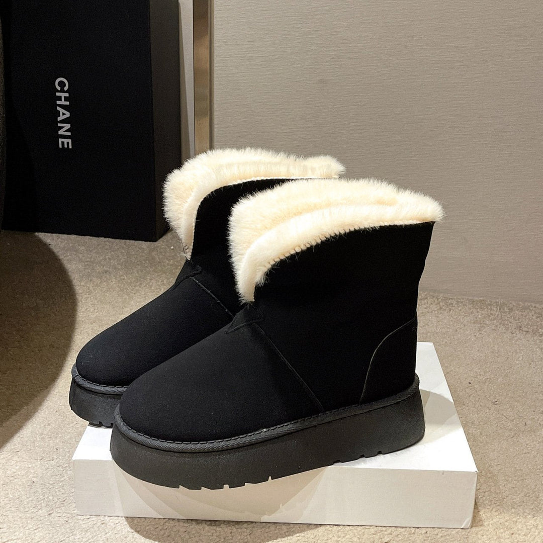 Winterliche Damenstiefeletten mit Plüschbesatz - Saivelle