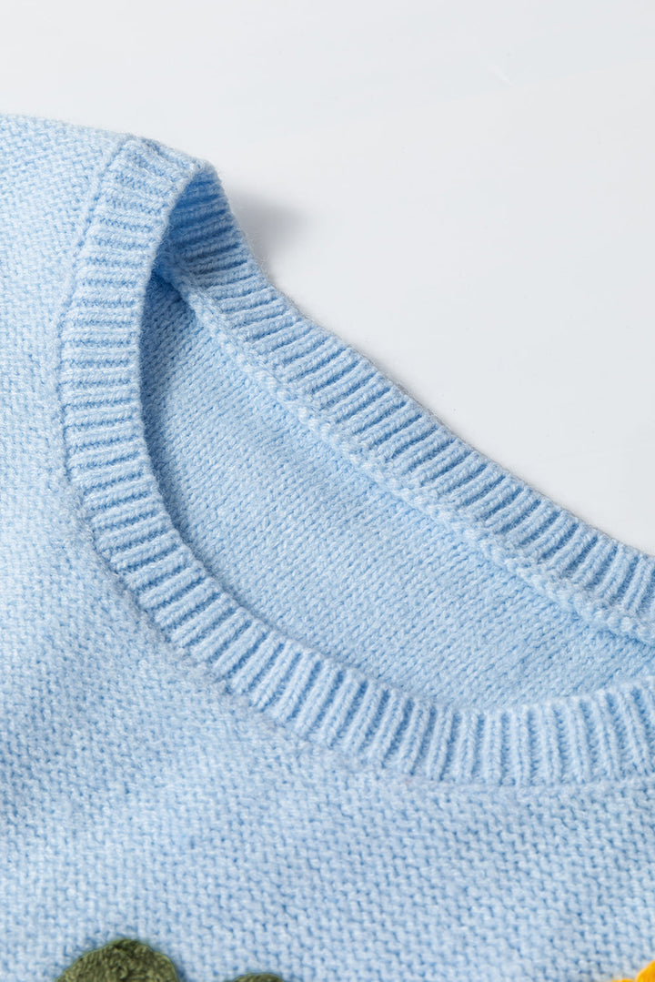 Anne - Strickpullover mit Blumenmuster und gerippten Kanten