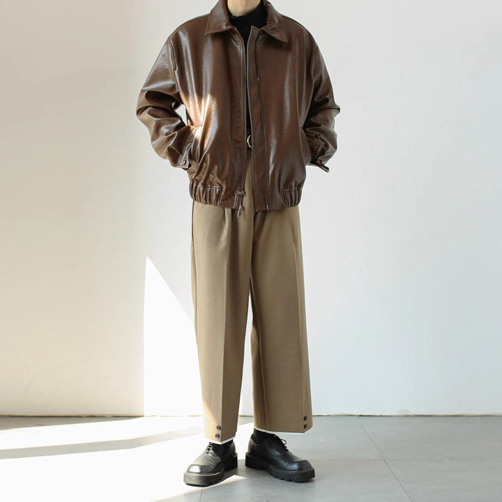 Kurze Herren Lederjacke mit Reißverschluss - Emar