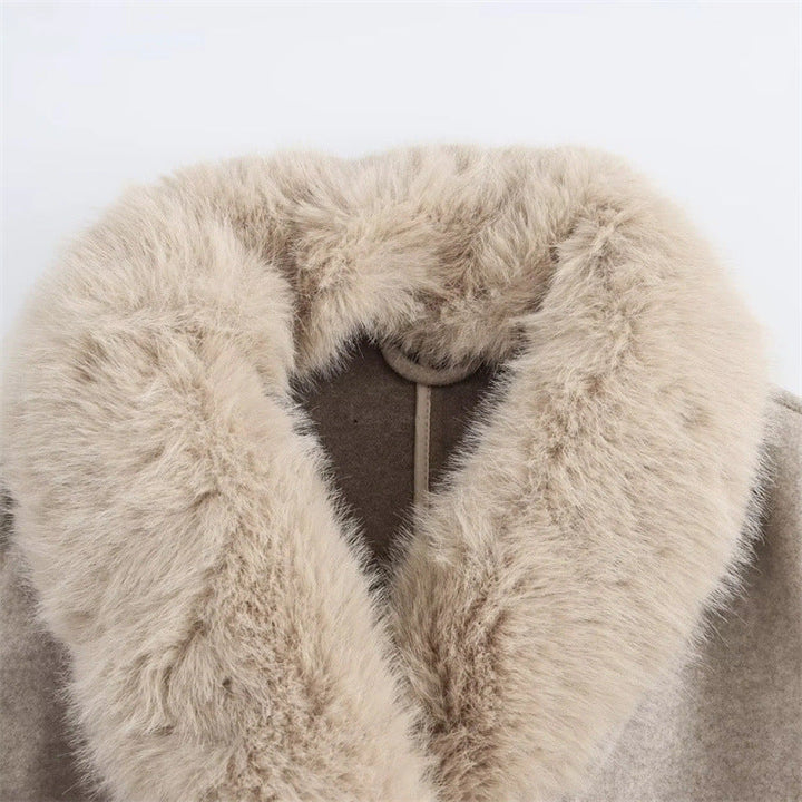 Damen Wollmantel mit Fleecekragen - Naeryn