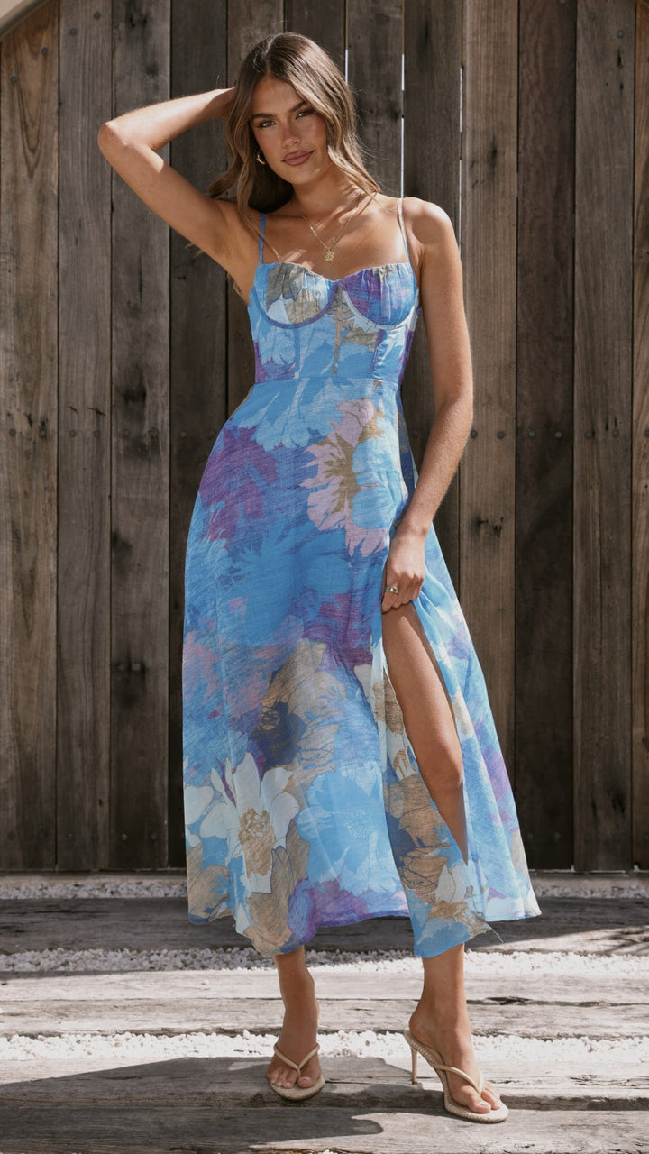 Langes Abendkleid mit Blumenmuster – Nancy