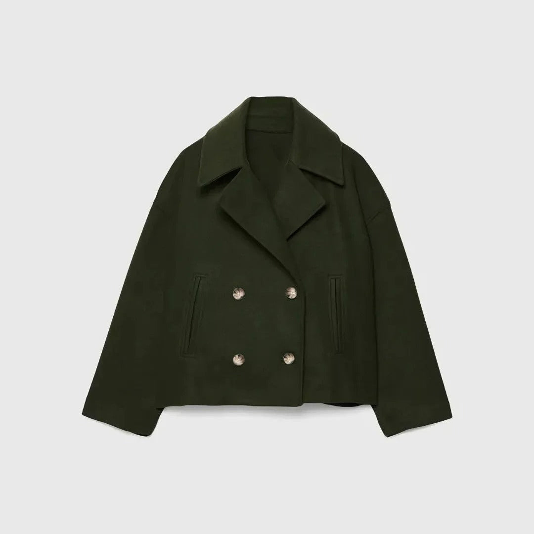 Kurze Damen-Wolljacke mit doppelreihigen Knöpfen - Heidi