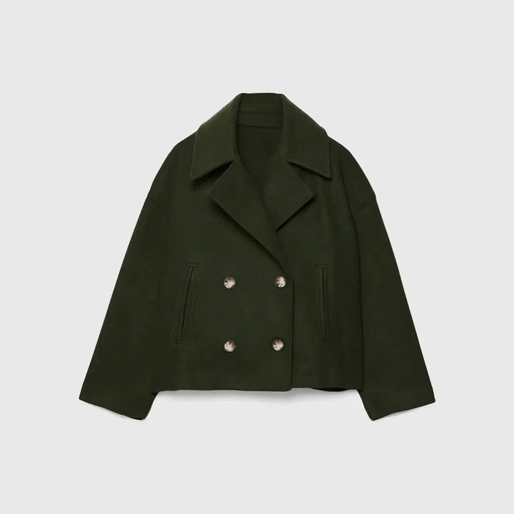 Kurze Damen-Wolljacke mit doppelreihigen Knöpfen - Heidi