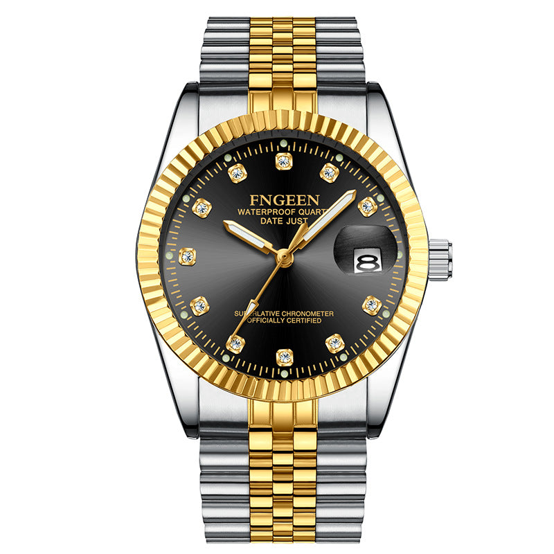Herrenuhr aus Edelstahl mit geriffelter Lünette