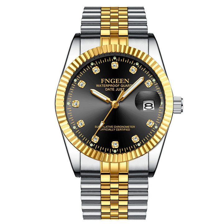 Herrenuhr aus Edelstahl mit geriffelter Lünette