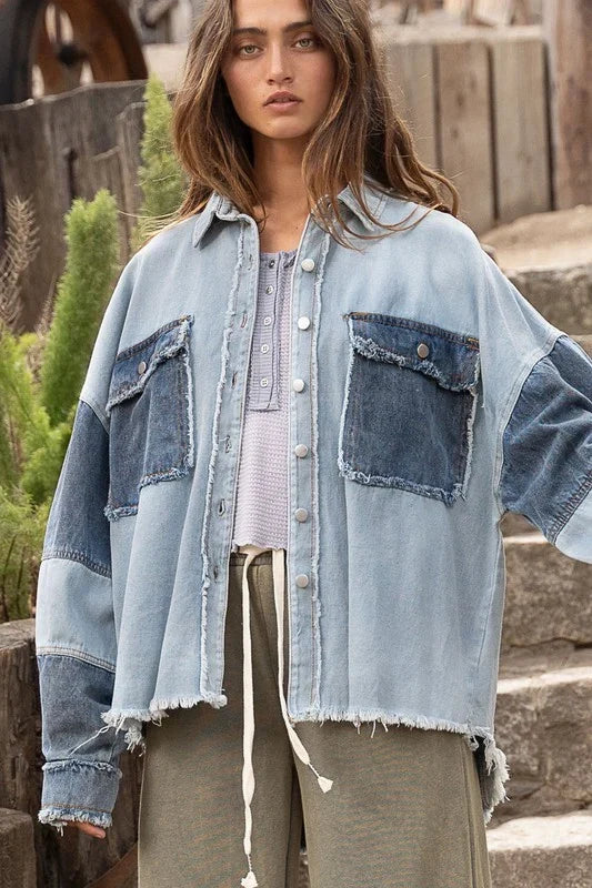 Zweifarbige Vintage-Jeansjacke für Damen – Ottilie