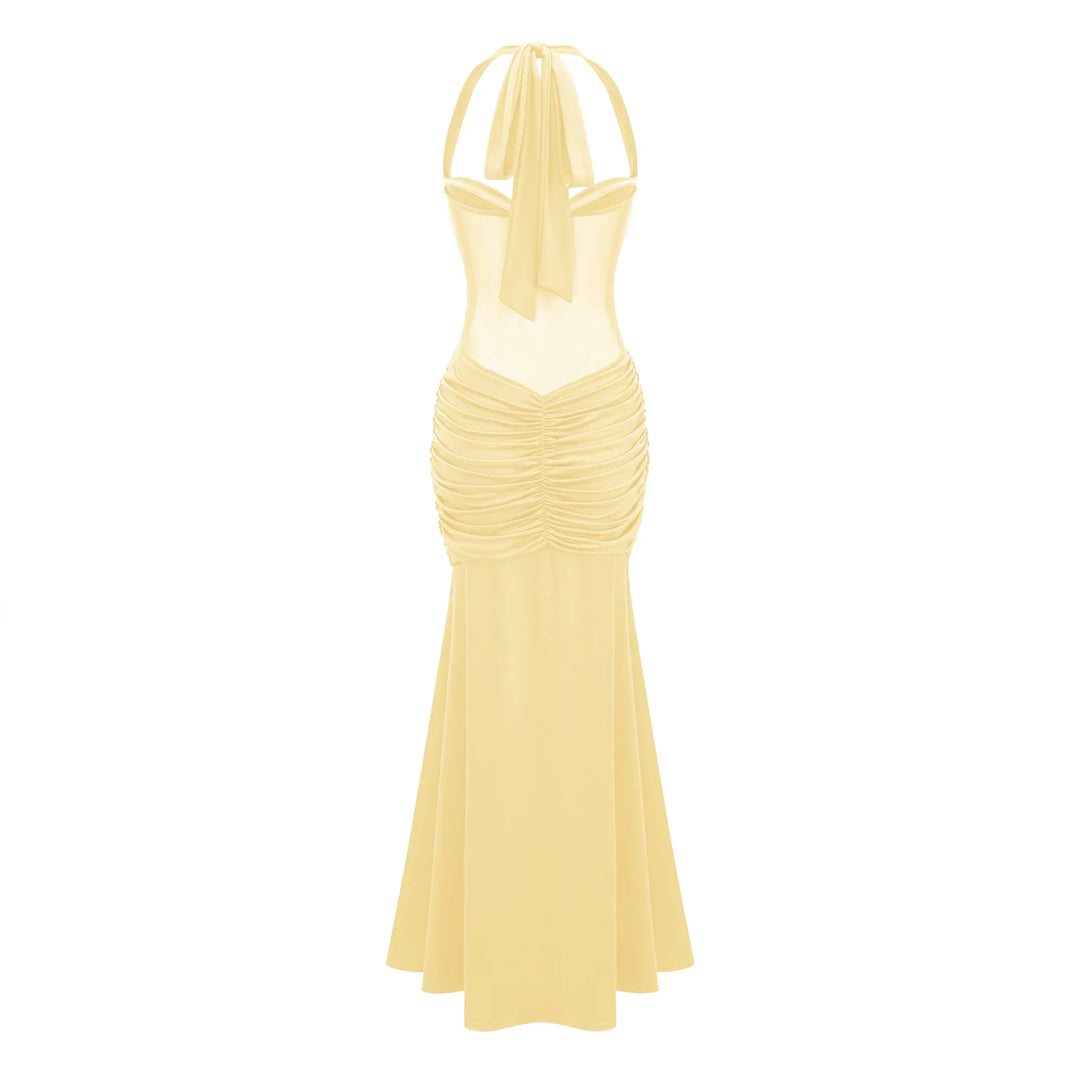 Elegantes Maxikleid für Damen mit Neckholder-Ausschnitt und Drapierungen - Elira