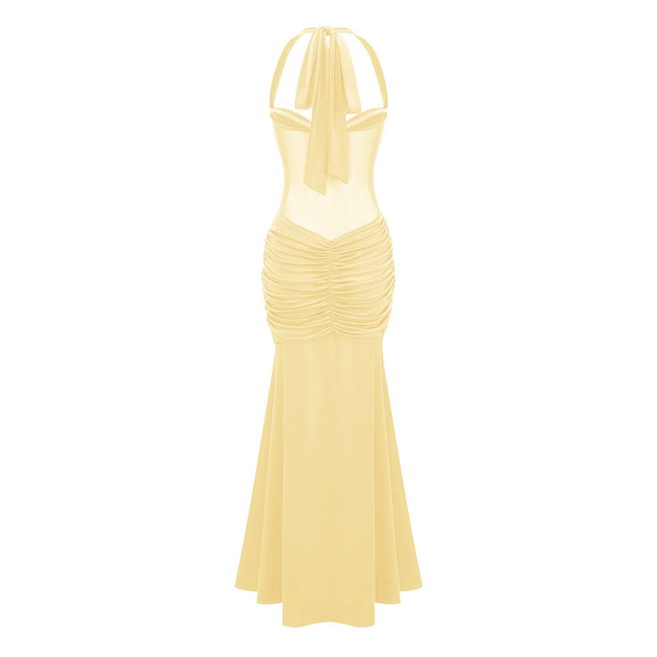 Elegantes Maxikleid für Damen mit Neckholder-Ausschnitt und Drapierungen - Elira