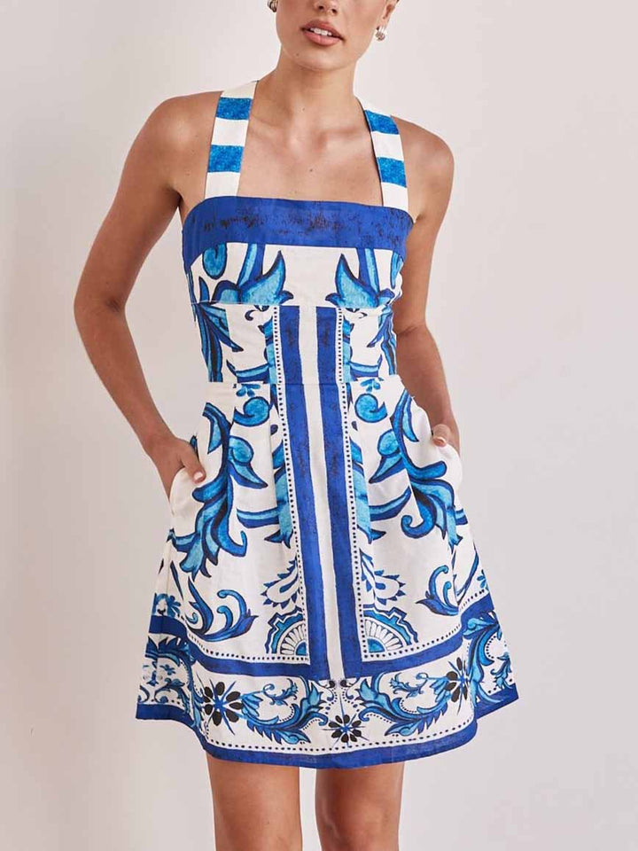 Kurzes bedrucktes Damenkleid in raffiniertem A-Linien-Schnitt - Mireya
