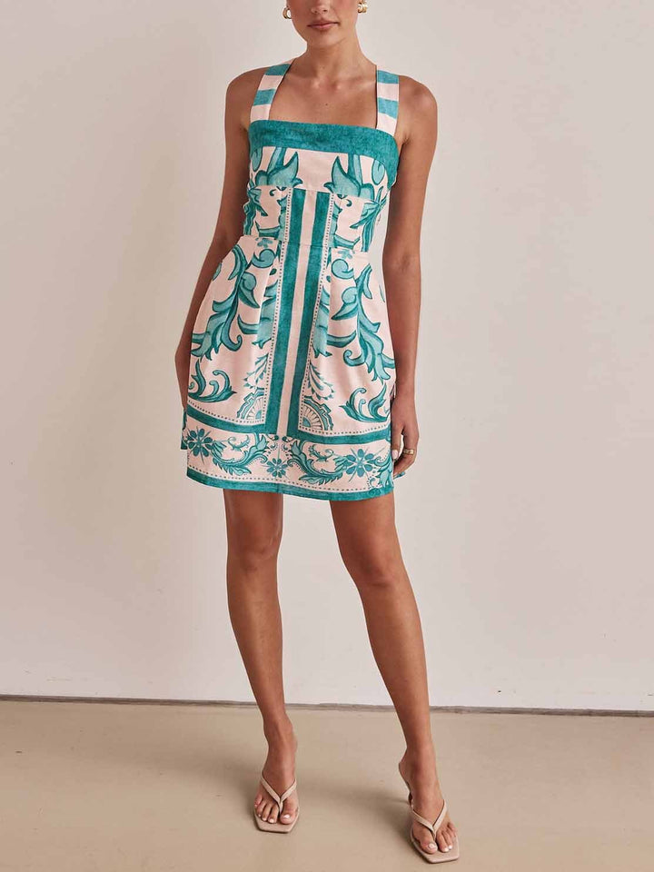 Kurzes bedrucktes Damenkleid in raffiniertem A-Linien-Schnitt - Mireya