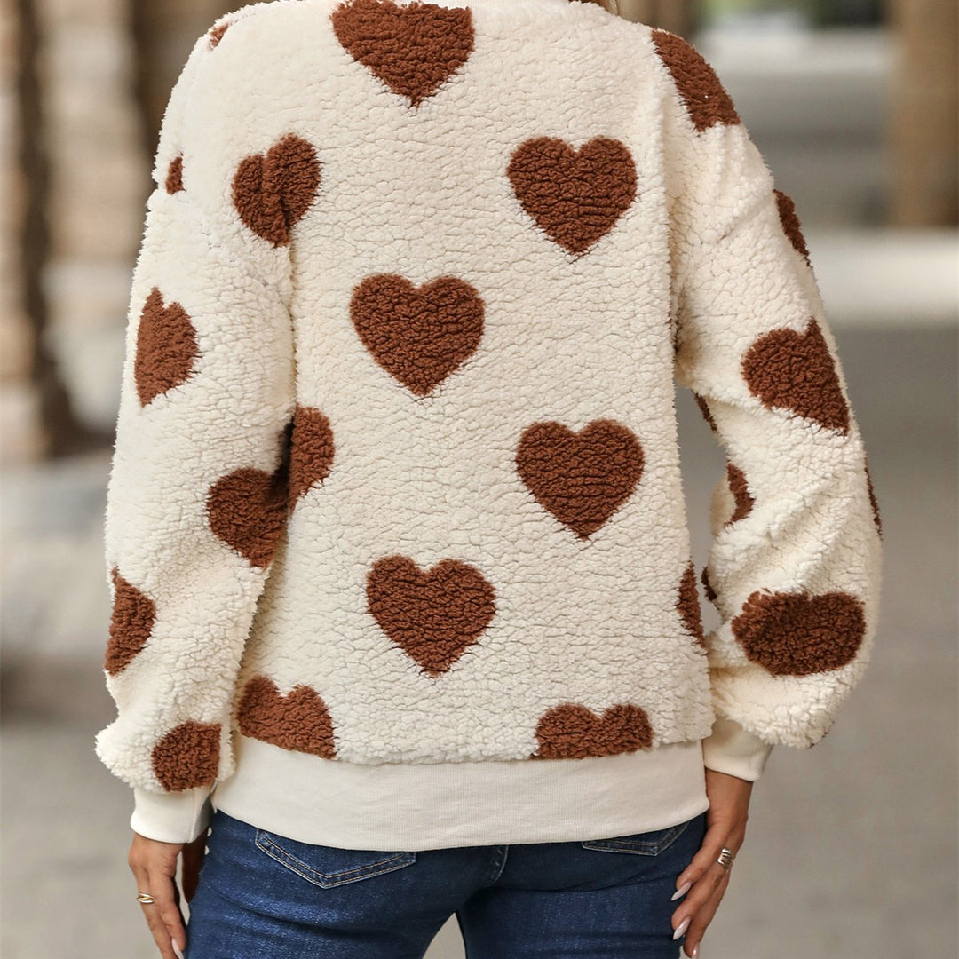Damenpulli mit Herzmotiv und Fleece-Verarbeitung - Ilse