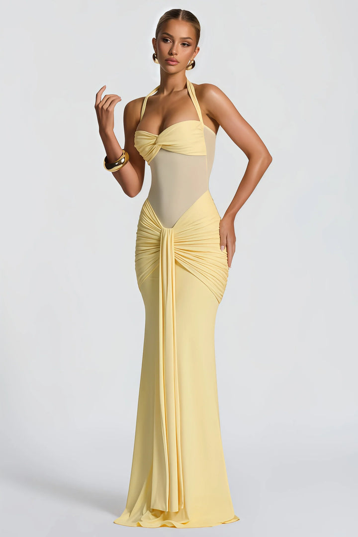 Elegantes Maxikleid für Damen mit Neckholder-Ausschnitt und Drapierungen - Elira