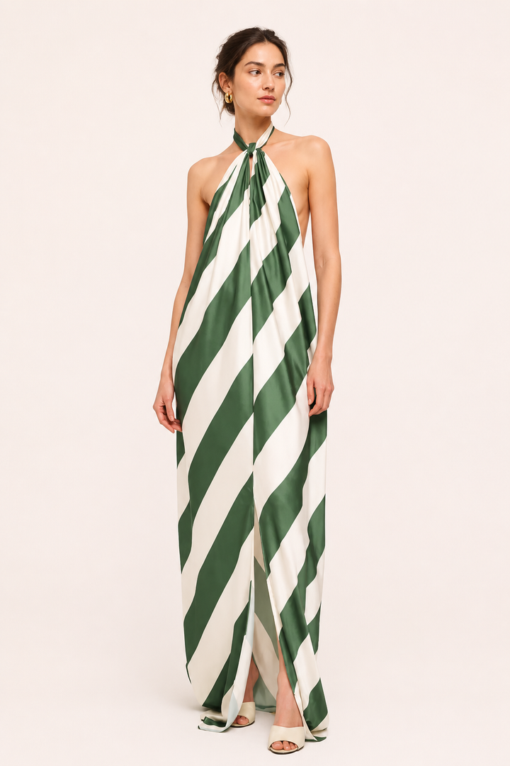 Langes Damen-Trägerkleid mit Streifenmuster - Luciana
