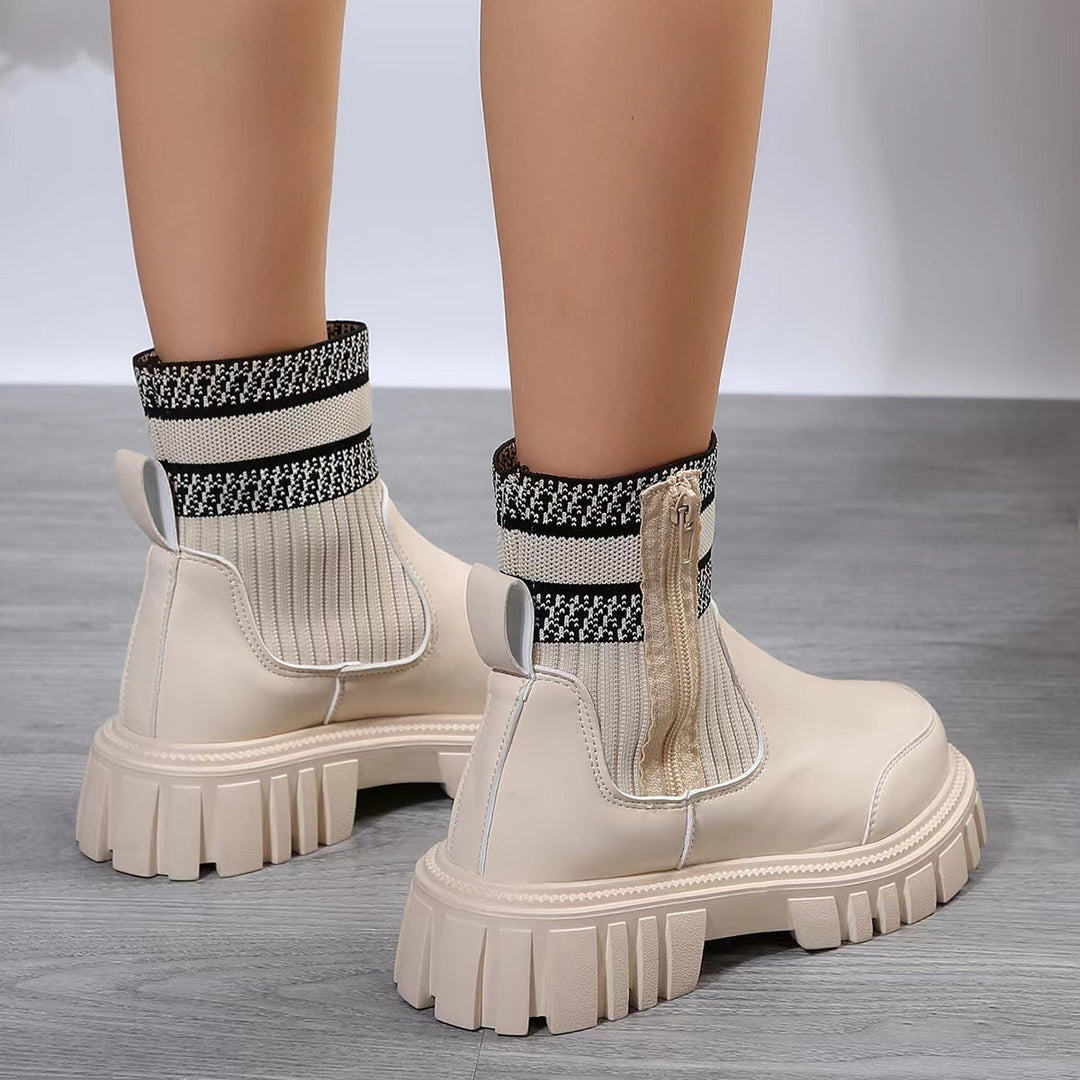 Damenstiefeletten mit dicker Sohle im Patchwork-Stil - Marisse