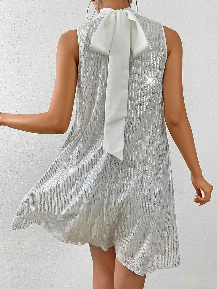 Damenkleid mit Pailletten und hohem Ausschnitt - Lareine