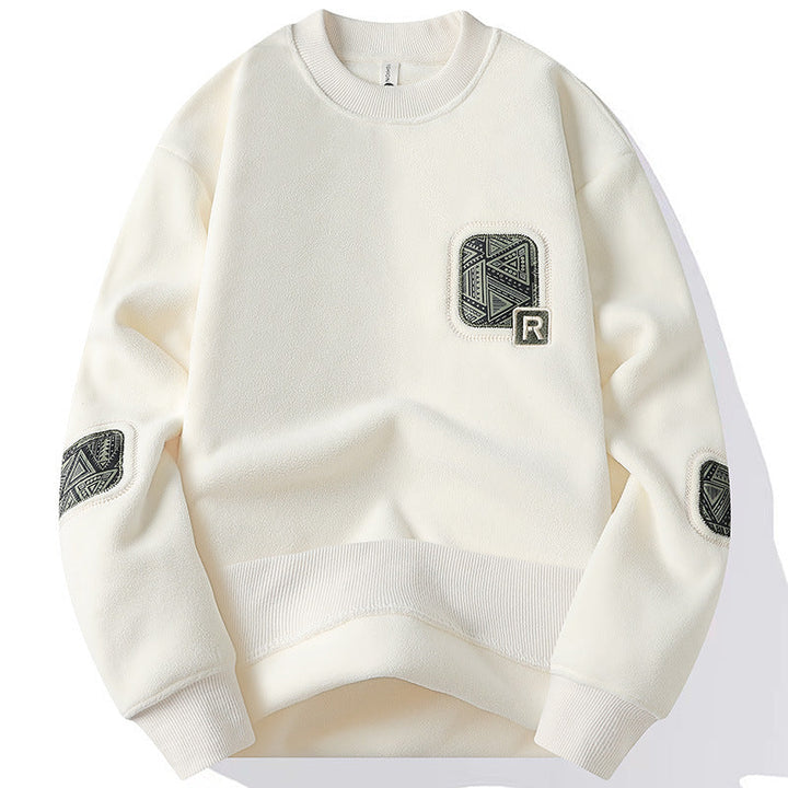 Herrenpullover mit Rundhalsausschnitt und dekorativen Patches - Bjornik