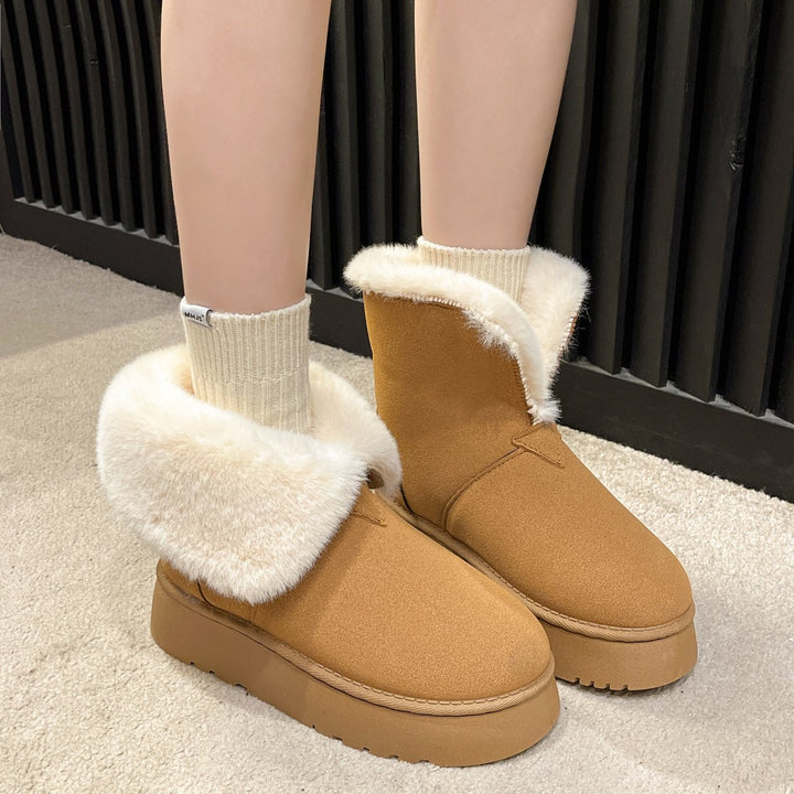 Winterliche Damenstiefeletten mit Plüschbesatz - Saivelle