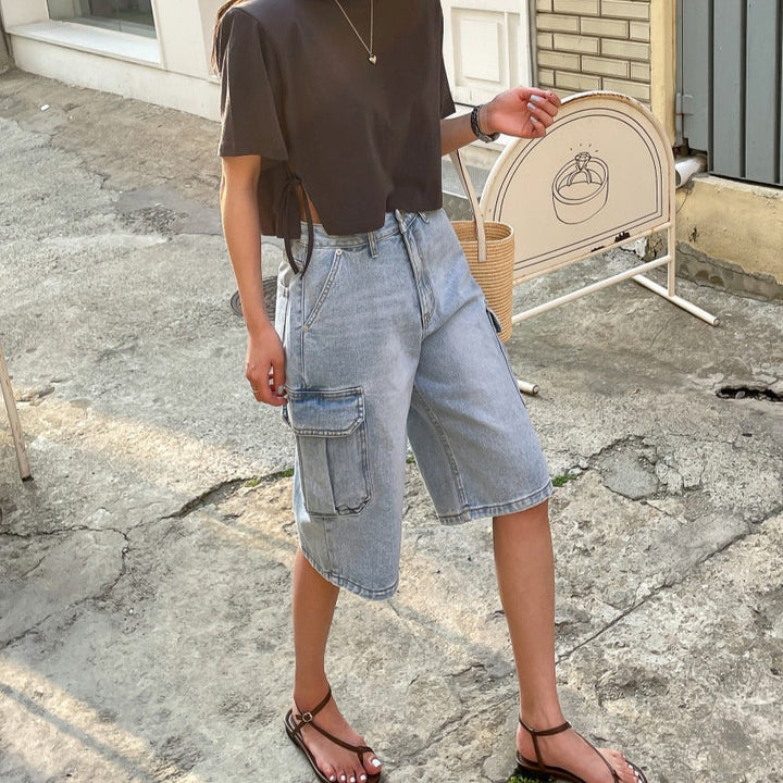 Damen Denim-Shorts mit Cargo-Taschen Baggy-Stil - Elina