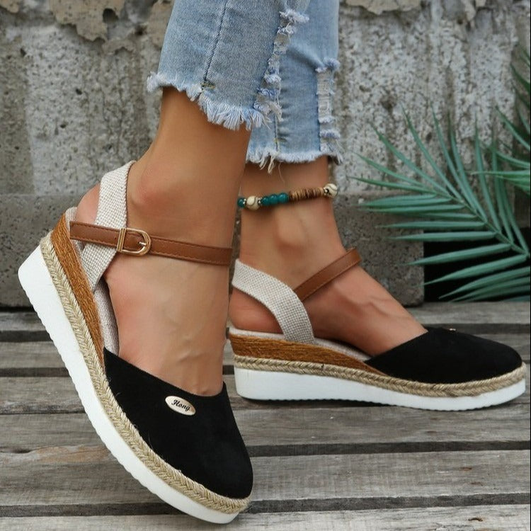 Damen Keilsandalen aus Canvas mit verstellbarem Espadrille-Riemen - Clara