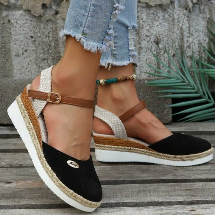 Damen Keilsandalen aus Canvas mit verstellbarem Espadrille-Riemen - Clara