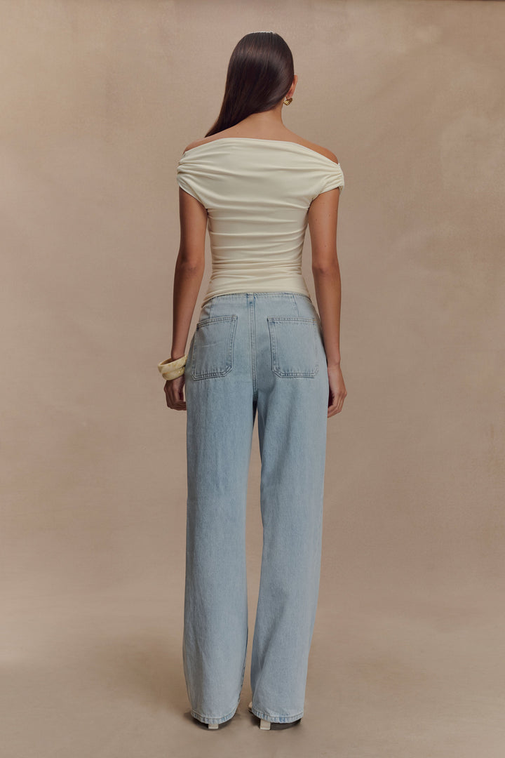 Schulterfreies, tailliertes Damen-Top mit Metallic-Detail - Kinsley