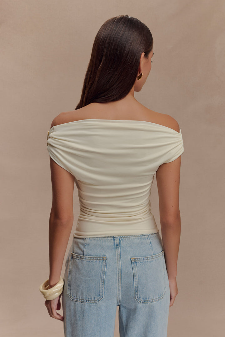 Schulterfreies, tailliertes Damen-Top mit Metallic-Detail - Kinsley
