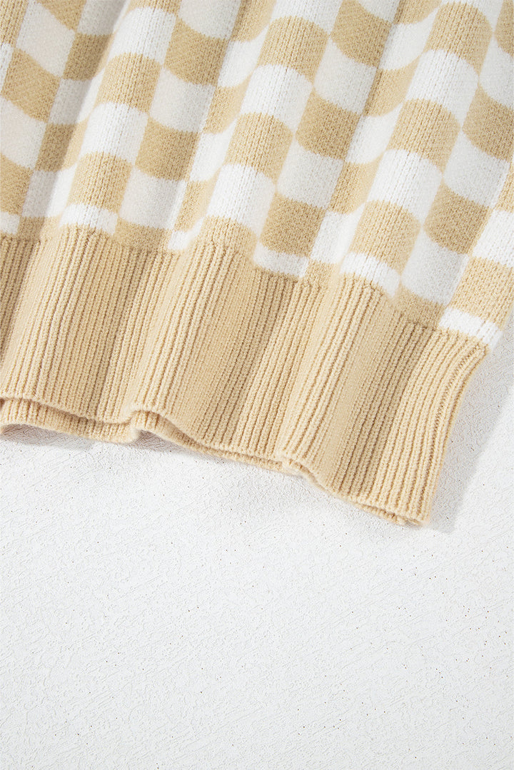 Aude - Karierter V-Ausschnitt Pullover mit Knöpfen und hängenden Schultern