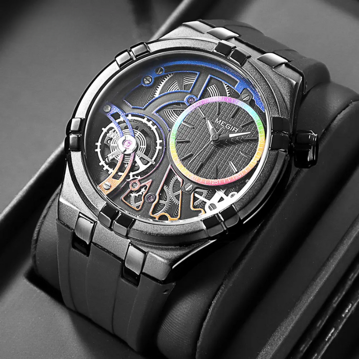 Mechanische Uhr mit Automatikaufzug, offenem Zifferblatt und Silikonarmband für Herren