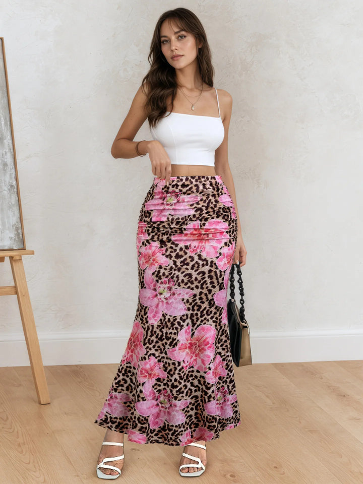 Langer Damenrock mit Blumen- und Tierprint - Elira