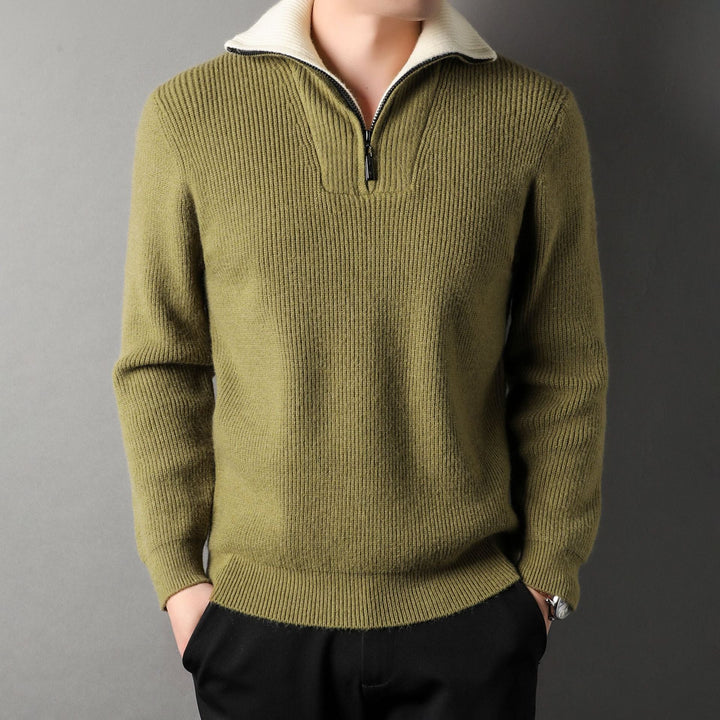 Herren-Rippstrickpullover mit halbem Reißverschlusskragen - Elion
