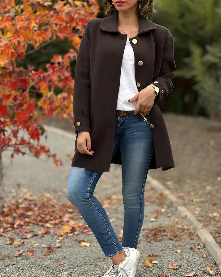 Damen Wollmantel mit Rollkragen und dezenter Schnürung - Melissa