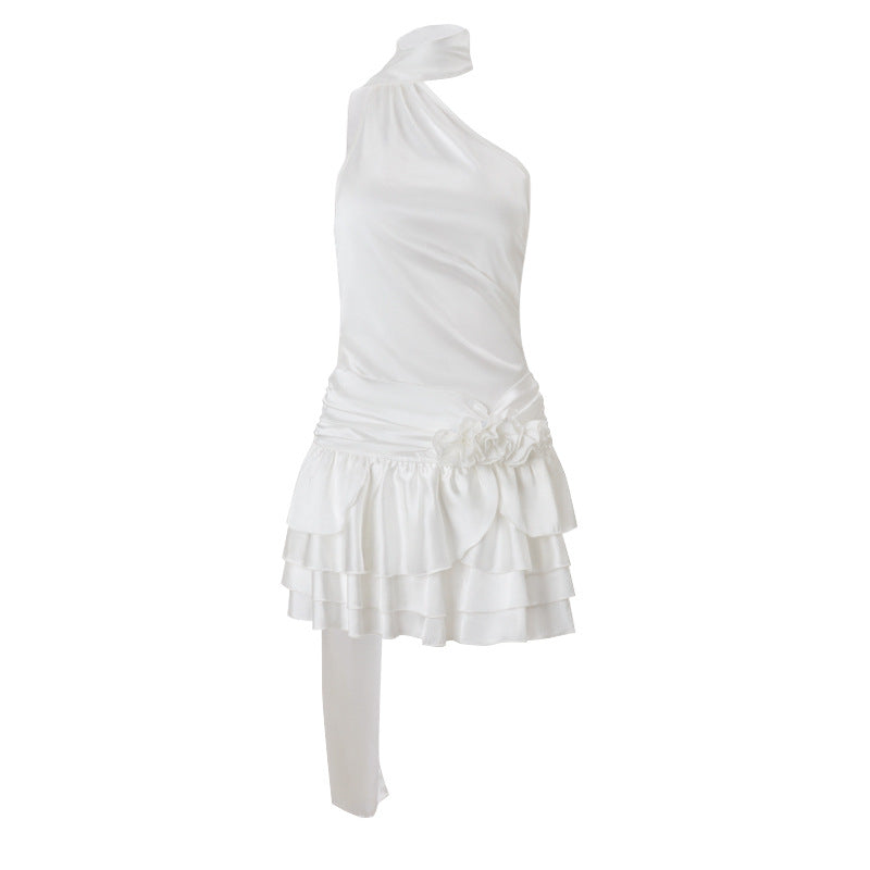 Asymmetrisches Kleid aus Satinstoff für Frauen - Elba