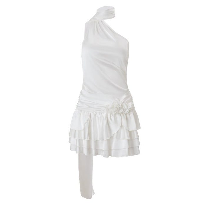 Asymmetrisches Kleid aus Satinstoff für Frauen - Elba