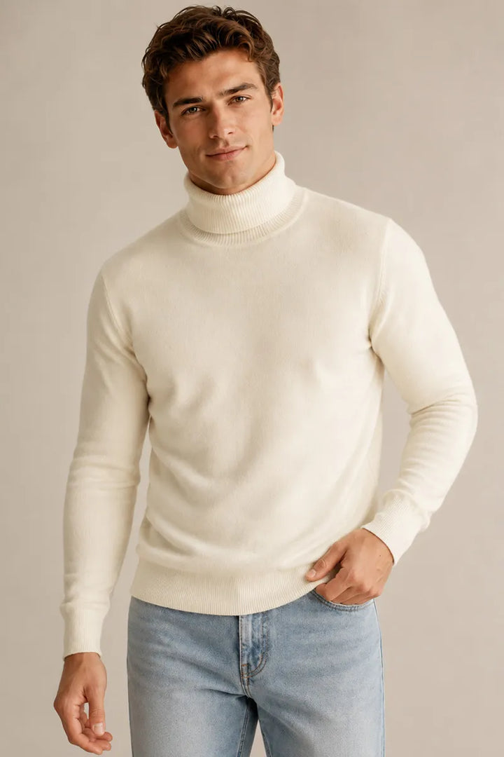 Herrenpullover mit Rollkragen, schmaler Passform, glatter Strick – Caspar