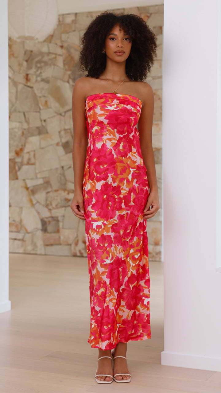 Langes, trägerloses Blumenkleid für Damen – Kaia