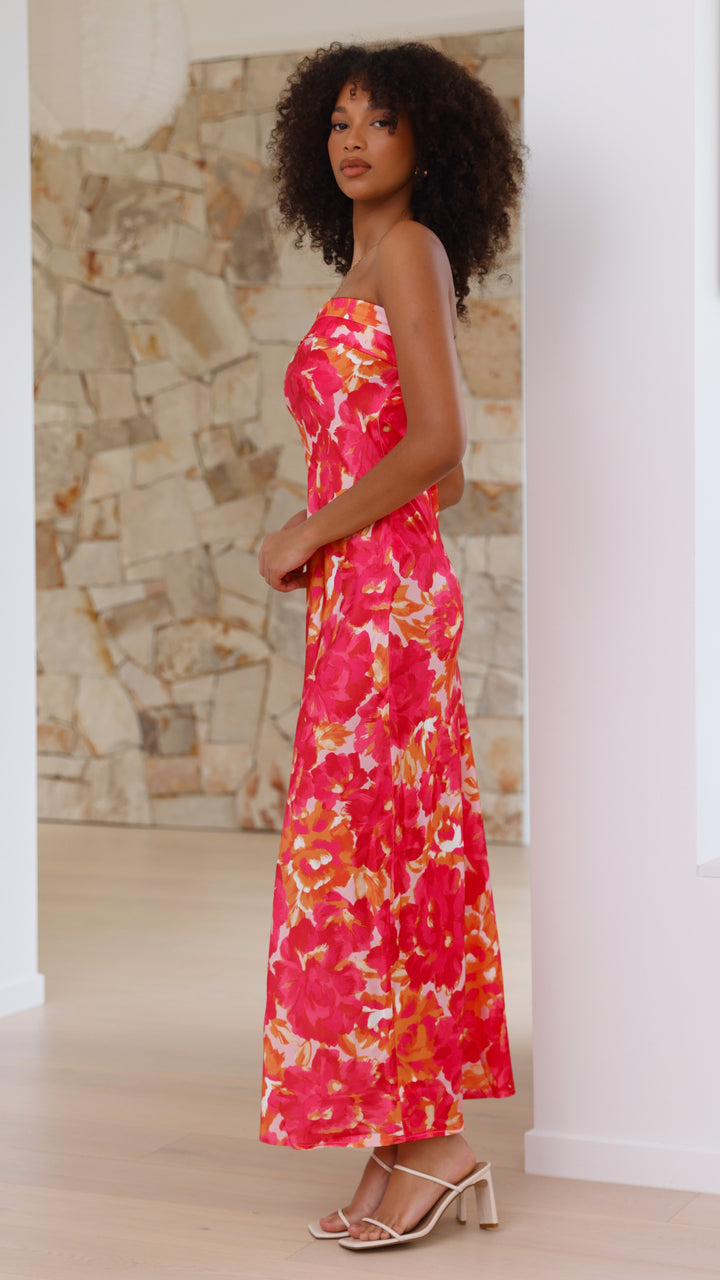 Langes, trägerloses Blumenkleid für Damen – Kaia