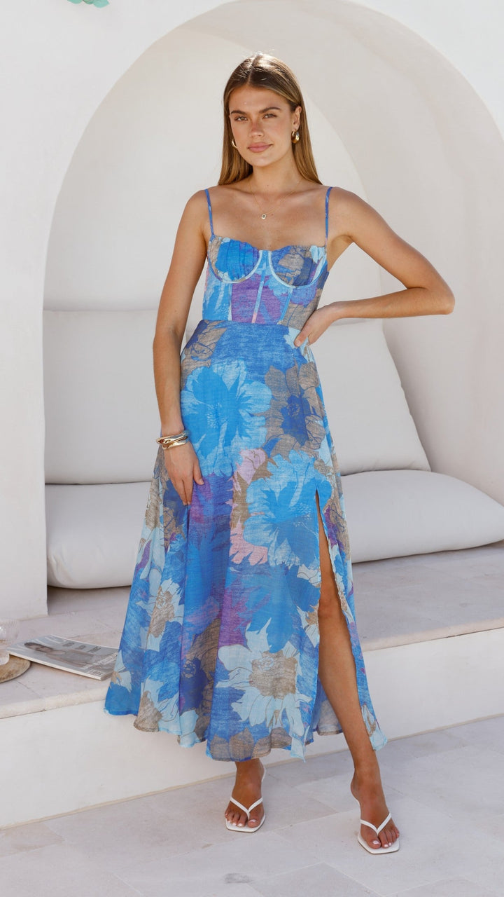 Langes Abendkleid mit Blumenmuster – Nancy