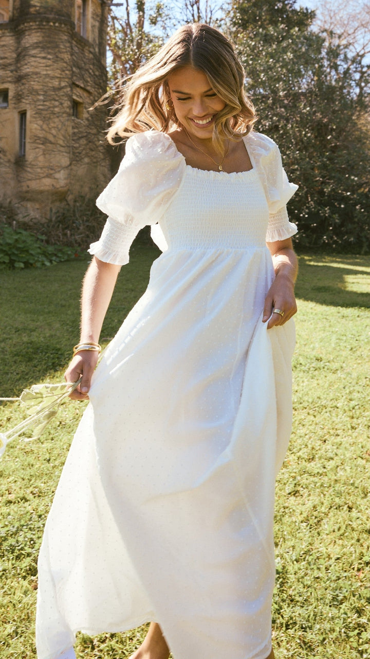 Weißes Midi-Kleid mit freien Schultern für Damen – Renata