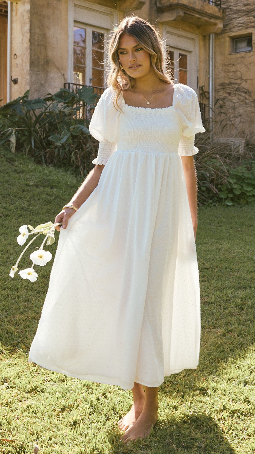Weißes Midi-Kleid mit freien Schultern für Damen – Renata