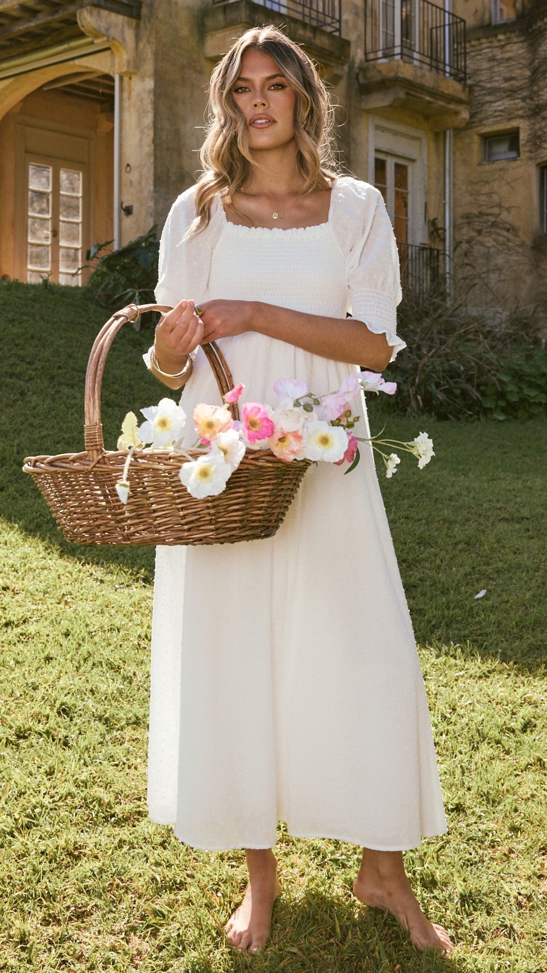 Weißes Midi-Kleid mit freien Schultern für Damen – Renata
