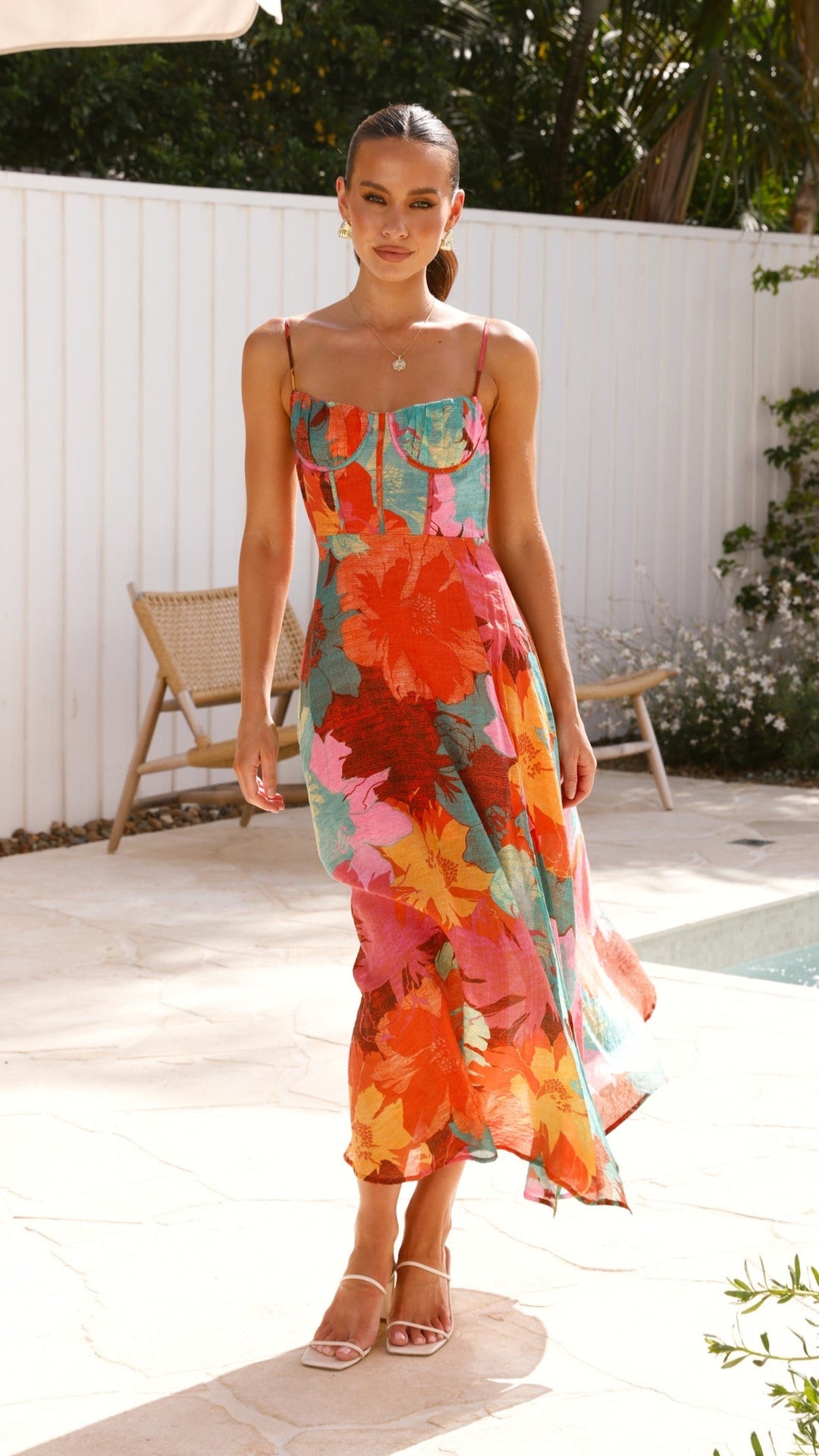 Langes Kleid mit Blumenmuster für Damen – Elda