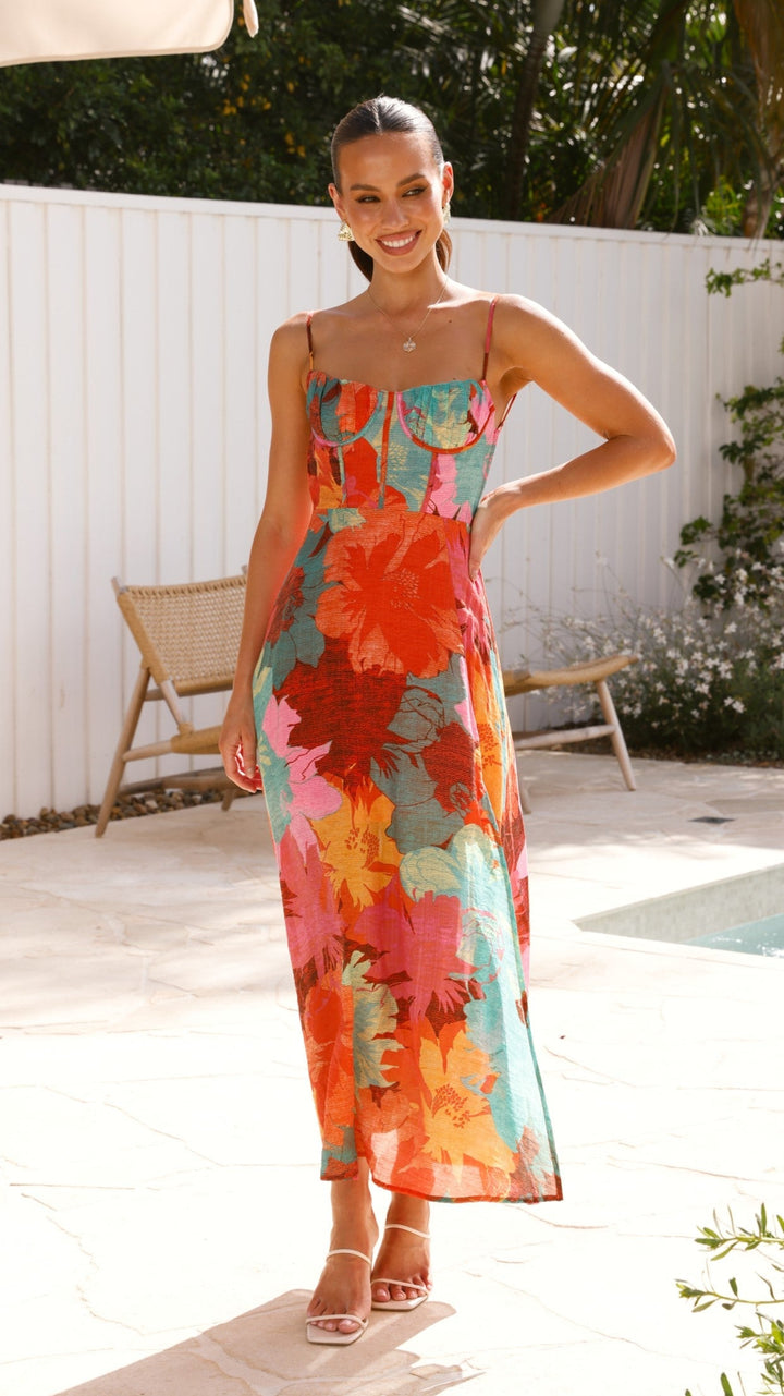 Langes Kleid mit Blumenmuster für Damen – Elda