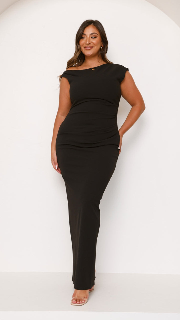 Elegantes, figurbetontes langes Kleid mit Ausschnitt für Damen – Karely