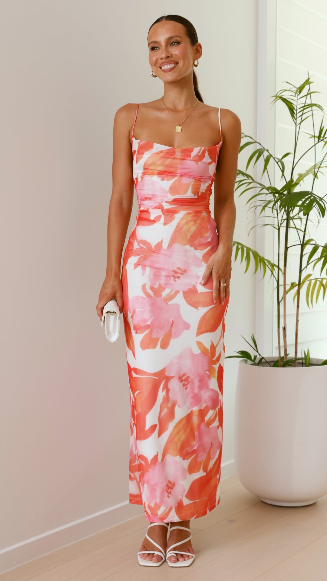 Langes, gemustertes, figurbetontes Kleid für Damen – Melissa