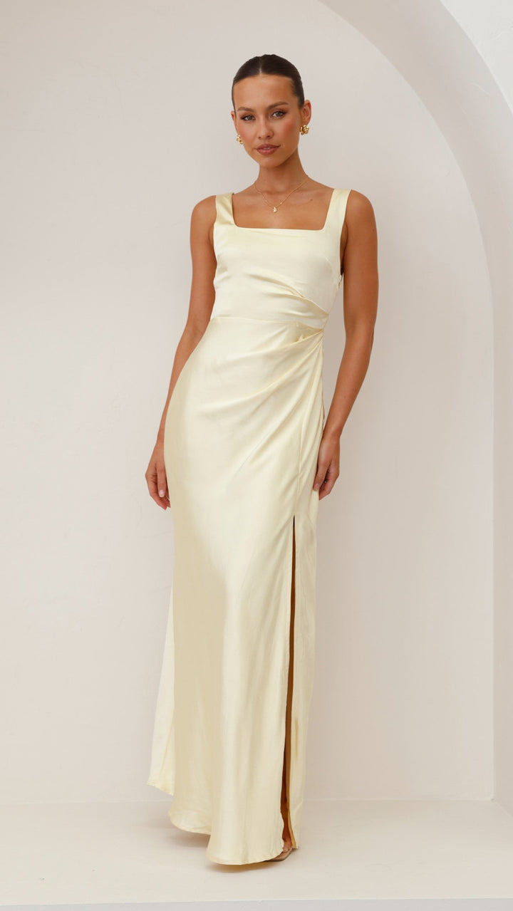 Elegantes langes Kleid mit quadratischem Ausschnitt für Damen – Alina