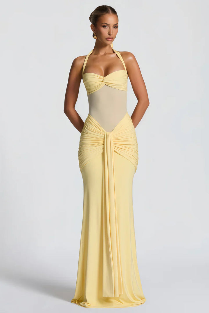 Elegantes Maxikleid für Damen mit Neckholder-Ausschnitt und Drapierungen - Elira