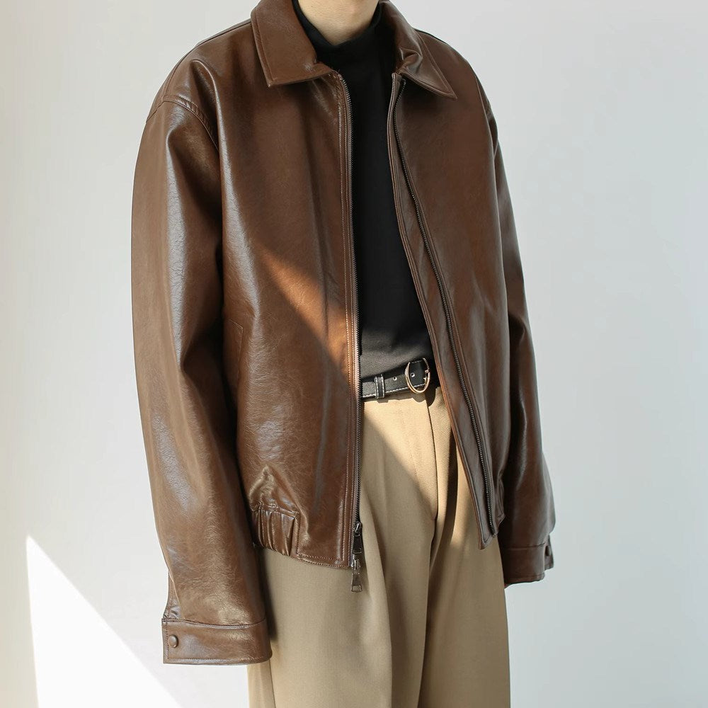 Kurze Herren Lederjacke mit Reißverschluss - Emar