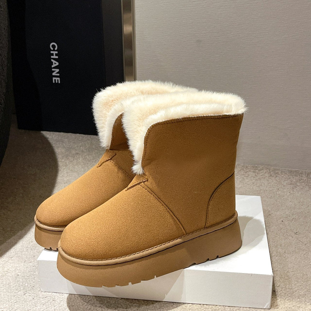 Winterliche Damenstiefeletten mit Plüschbesatz - Saivelle